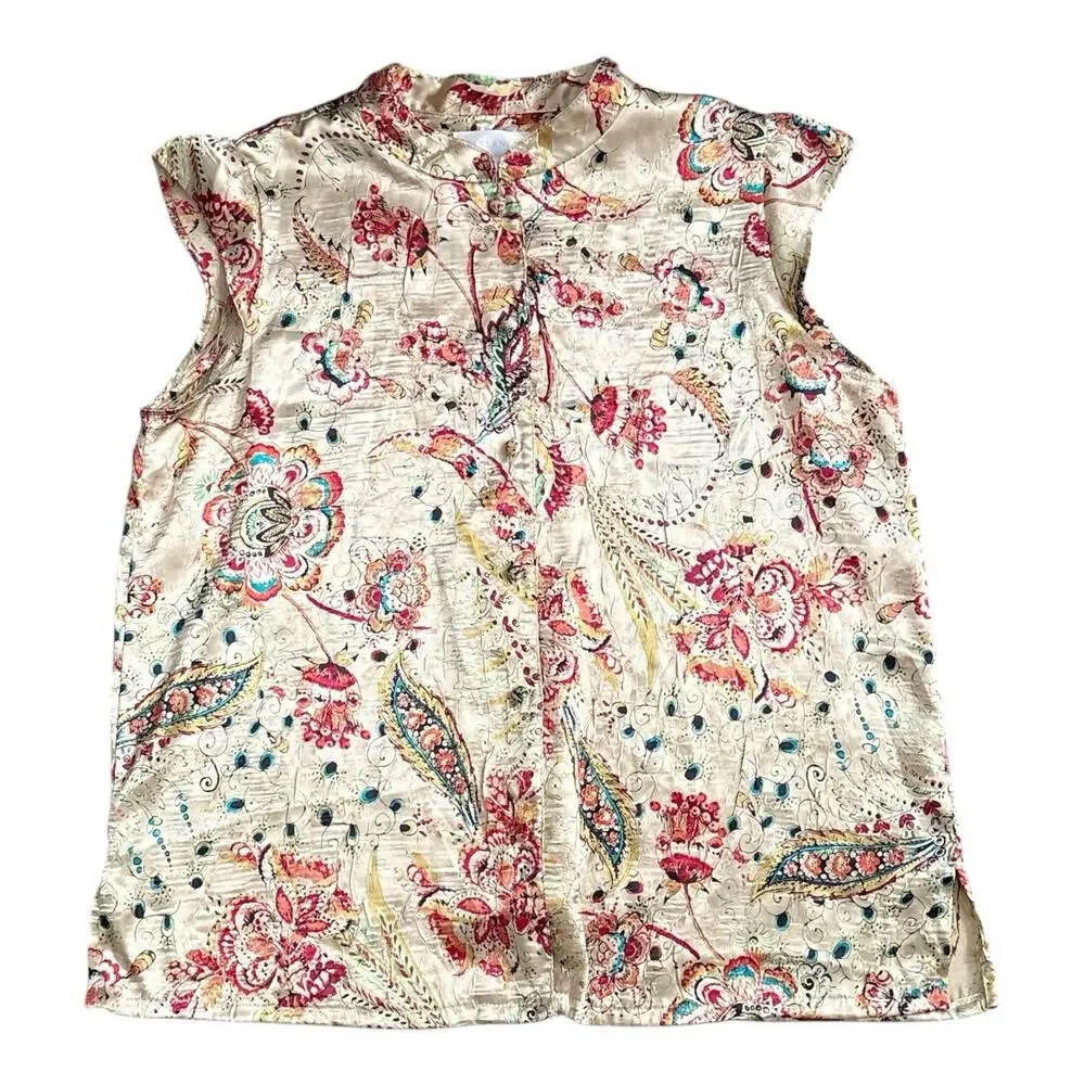 Cabernet Pajama Set Womens Medium Floral Paisley Textured 2 Piece Sleeveless